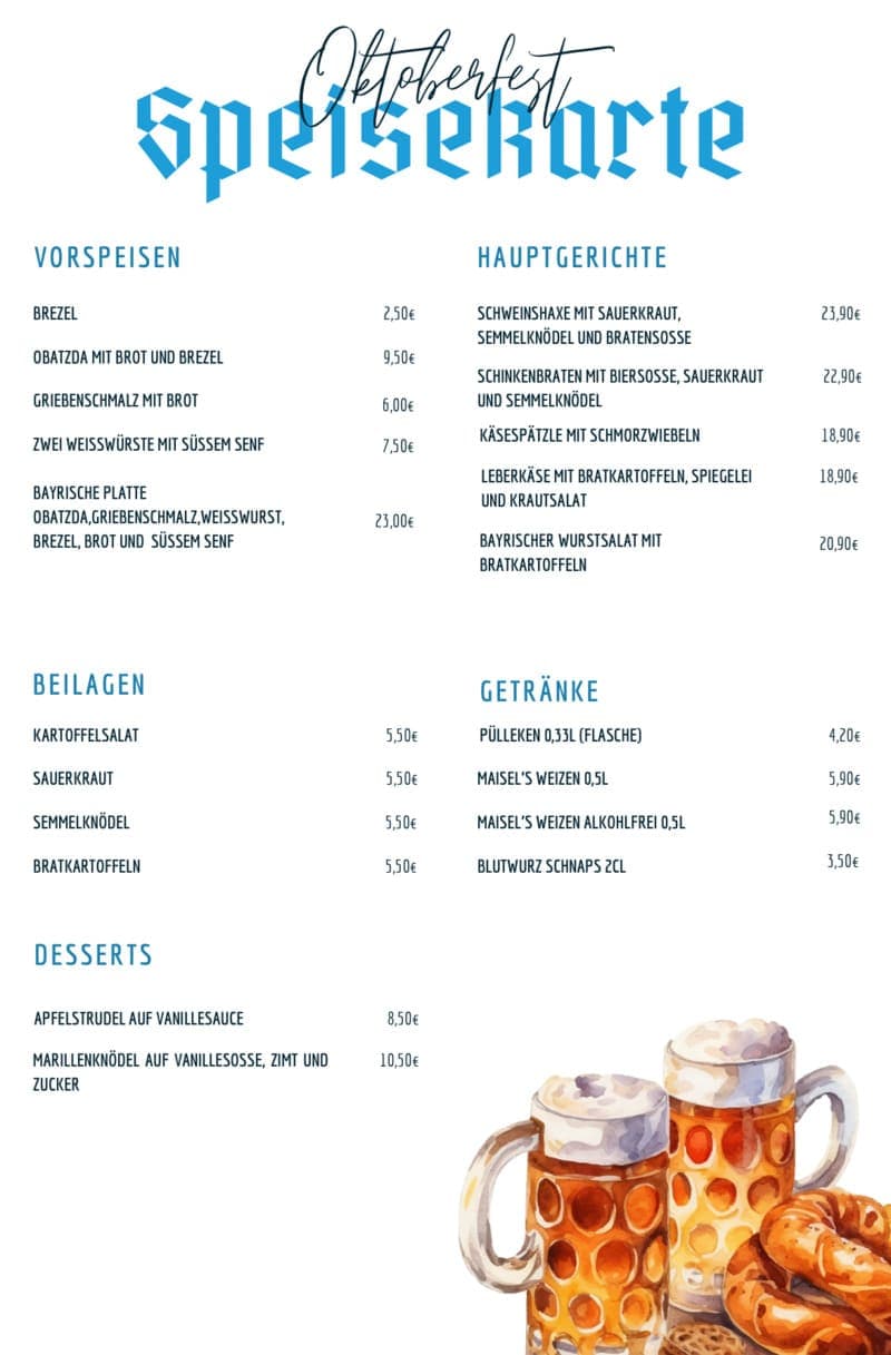 Oktoberfest Speisekarte