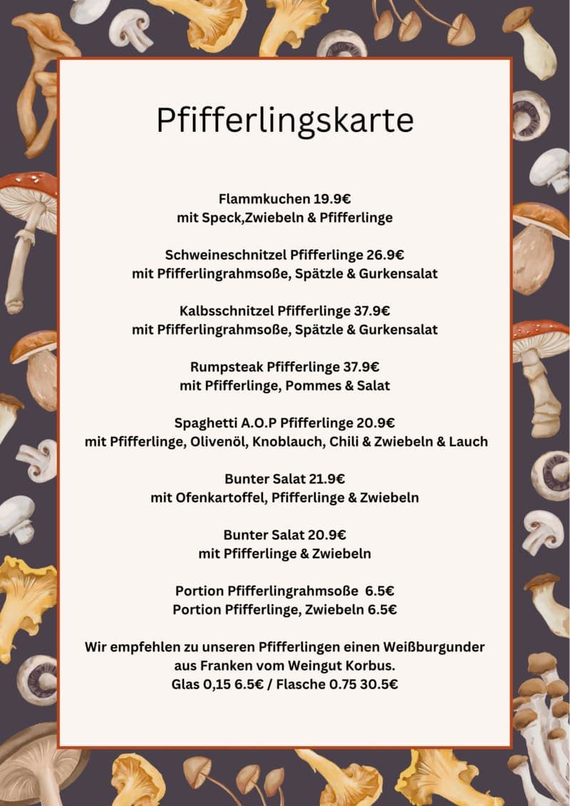 Pfifferlingskarte im Tim's BaZ