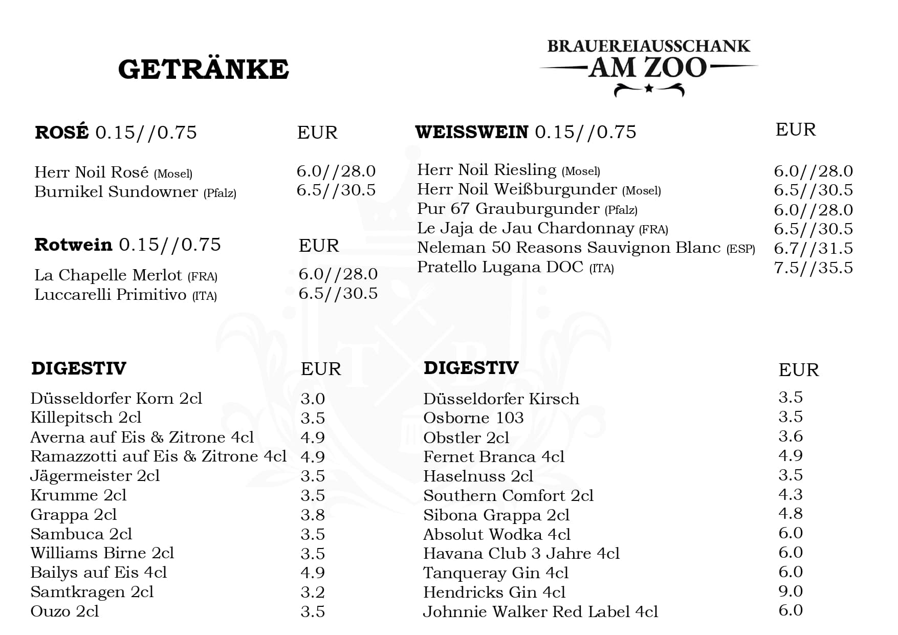 Tim's Brauereiausschank am Zoo - Getränkekarte