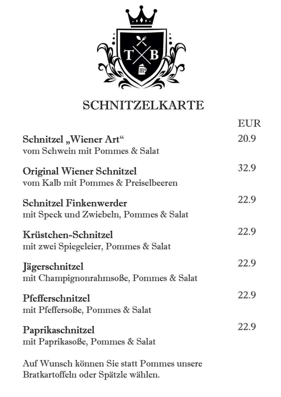 Tim's Brauereiausschank am Zoo - Speisekarte
