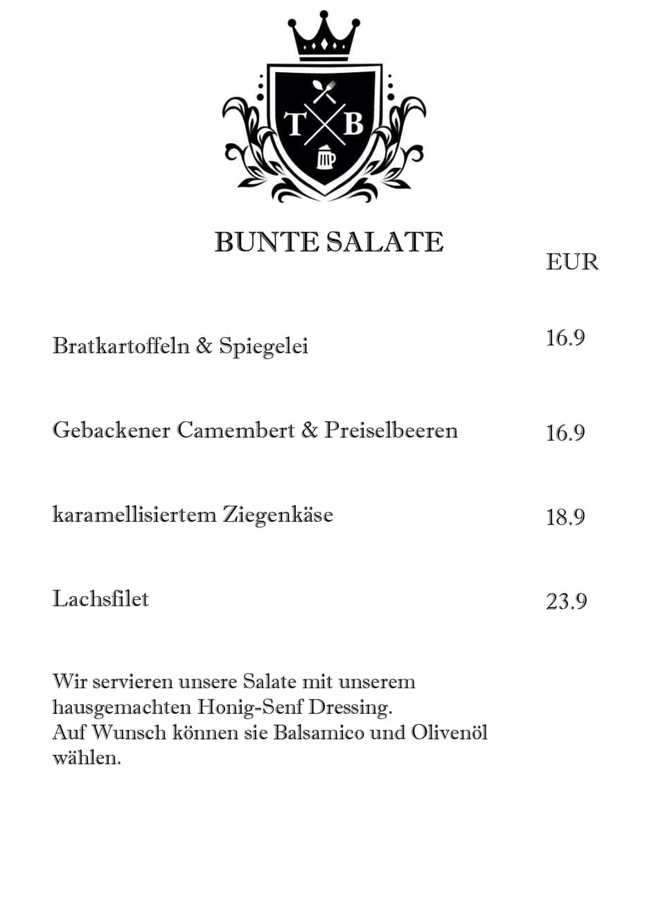 Tim's Brauereiausschank am Zoo - Speisekarte