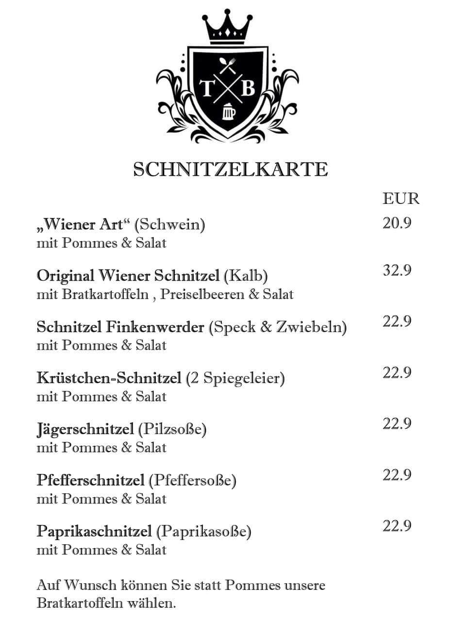 Tim's Brauereiausschank am Zoo - Speisekarte