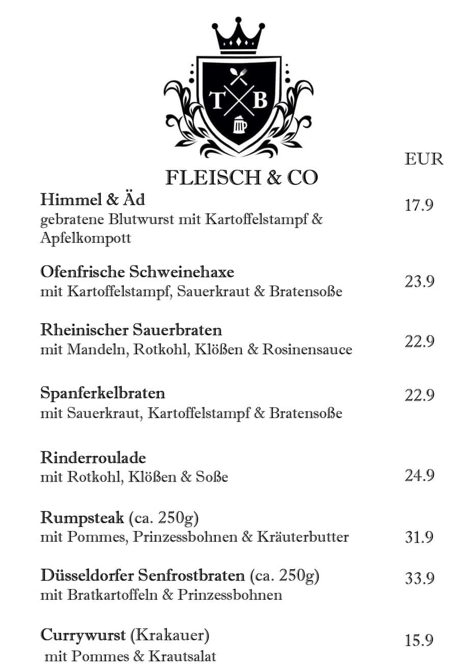 Tim's Brauereiausschank am Zoo - Speisekarte