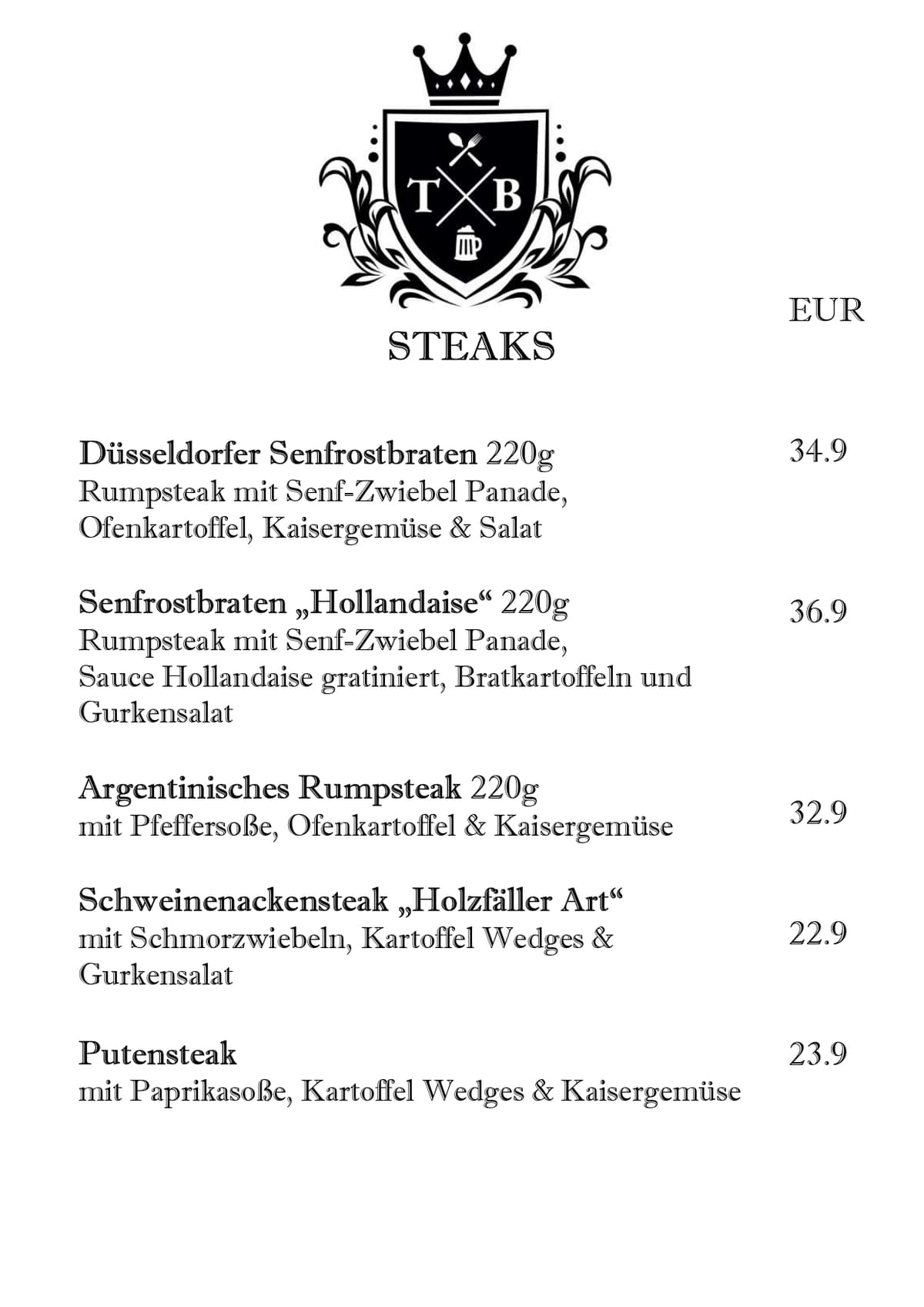 Tim's Brauereiausschank am Zoo - Speisekarte