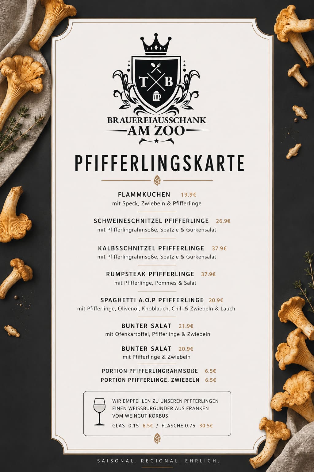 Pfifferlingszeit im Tim's Brauereiausschank am Zoo